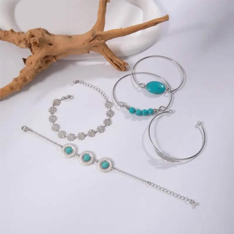 5-Piece Set: Retro Turquoise Inlaid Bracelet - A-1 Thread Vault