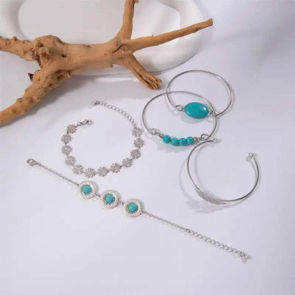5-Piece Set: Retro Turquoise Inlaid Bracelet - A-1 Thread Vault