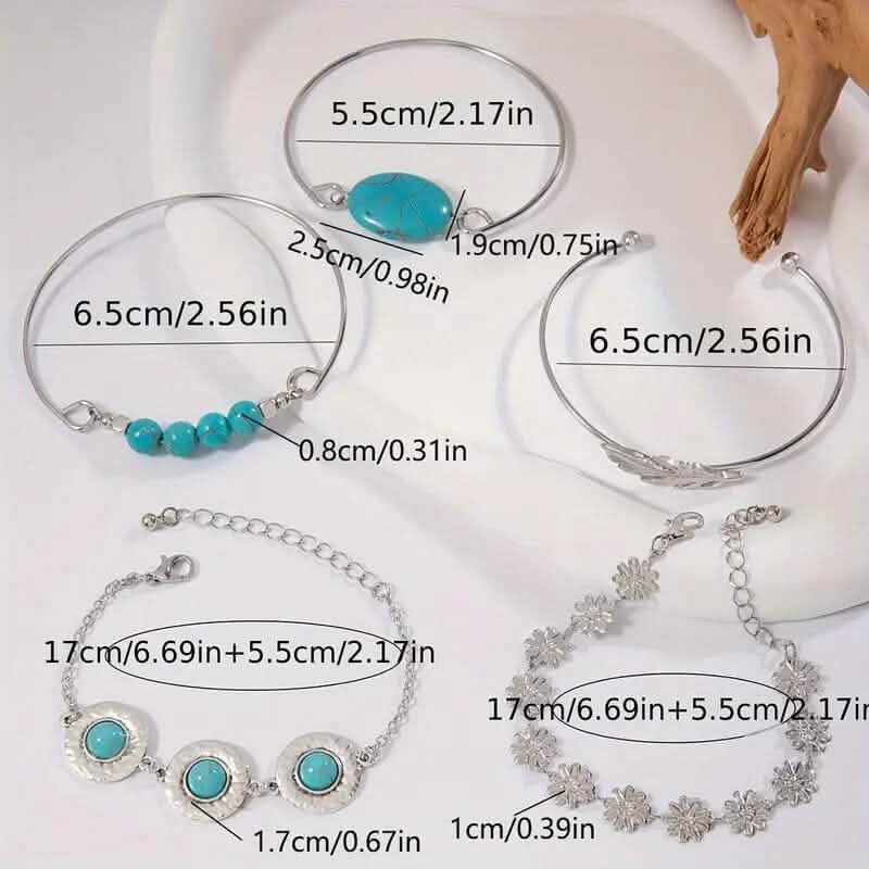 5-Piece Set: Retro Turquoise Inlaid Bracelet - A-1 Thread Vault