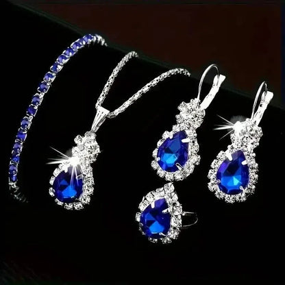 5-Piece Set: Stylish Jewelry Set for Women, Pair of Earrings, Necklace, Ring and Bracelet Adorned with Glass Accents - A-1 Thread Vault