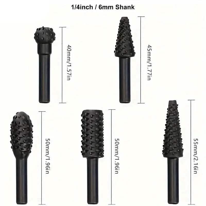 5-Piece Set: Wood Carving File Rasp Drill Bit - A-1 Thread Vault