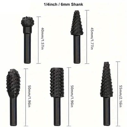 5-Piece Set: Wood Carving File Rasp Drill Bit - A-1 Thread Vault