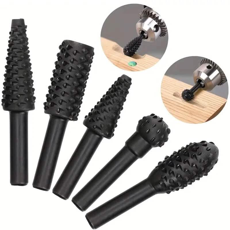 5-Piece Set: Wood Carving File Rasp Drill Bit - A-1 Thread Vault