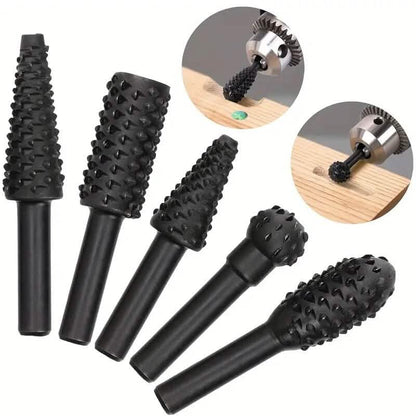 5-Piece Set: Wood Carving File Rasp Drill Bit - A-1 Thread Vault