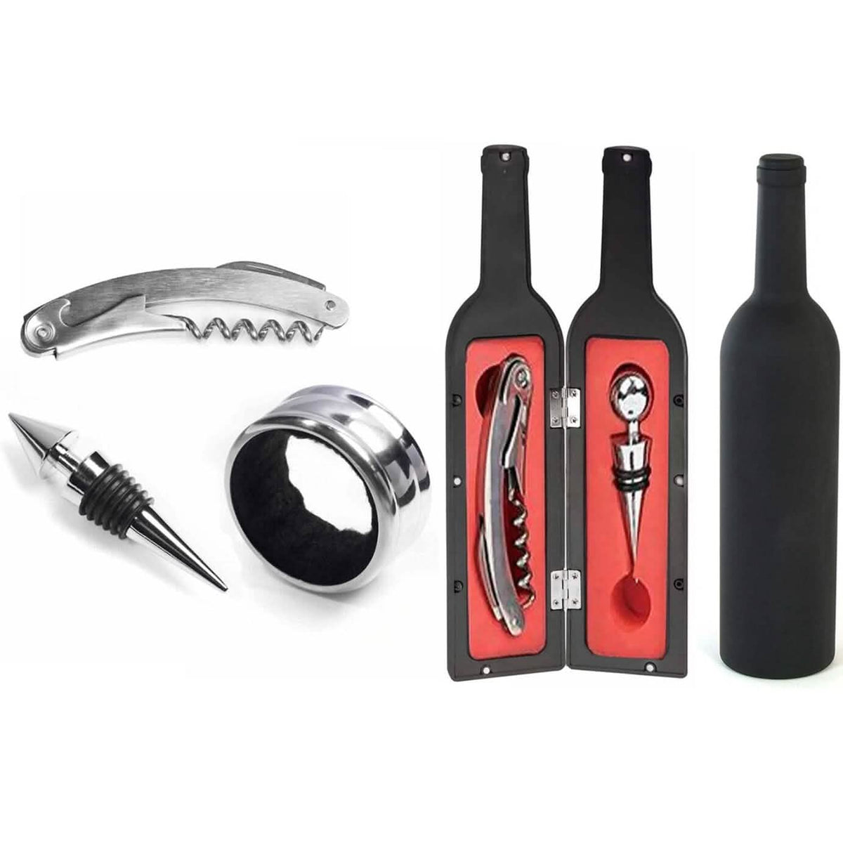 5-Piece: Wine Opener Set with Bottle-Shaped Case - A-1 Thread Vault