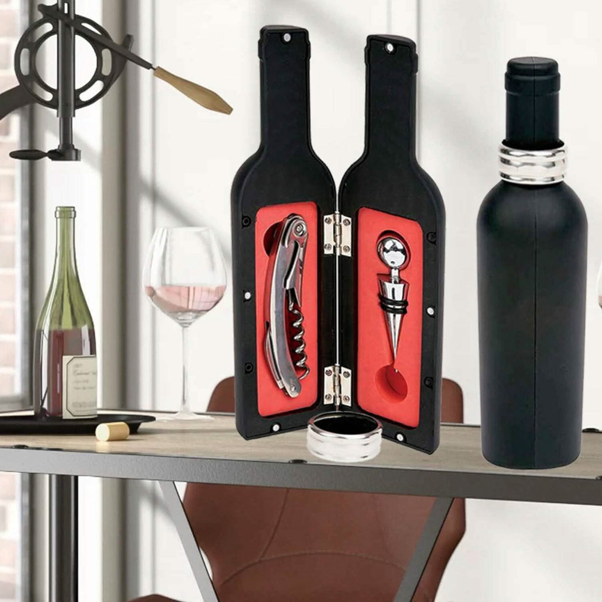5-Piece: Wine Opener Set with Bottle-Shaped Case - A-1 Thread Vault