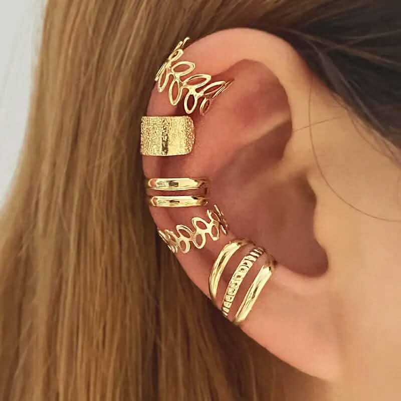 5-Pieces: Leaf Cutout Ear Clips - Gold or Silver - A-1 Thread Vault