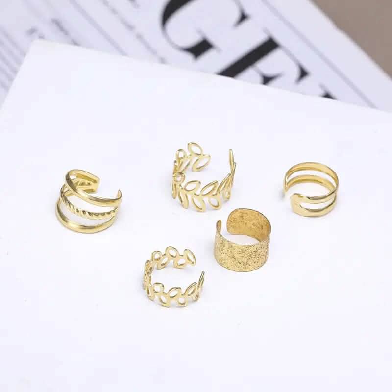 5-Pieces: Leaf Cutout Ear Clips - Gold or Silver - A-1 Thread Vault