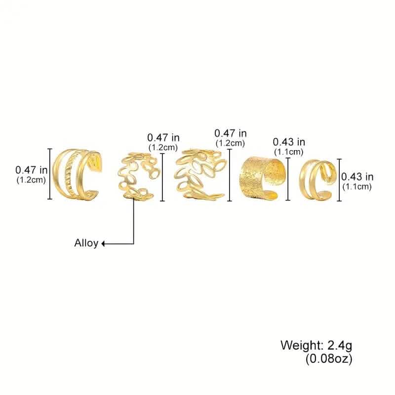 5-Pieces: Leaf Cutout Ear Clips - Gold or Silver - A-1 Thread Vault