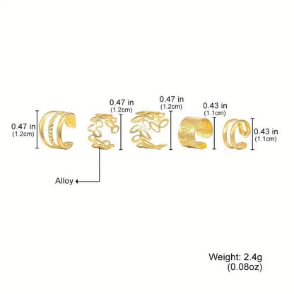 5-Pieces: Leaf Cutout Ear Clips - Gold or Silver - A-1 Thread Vault