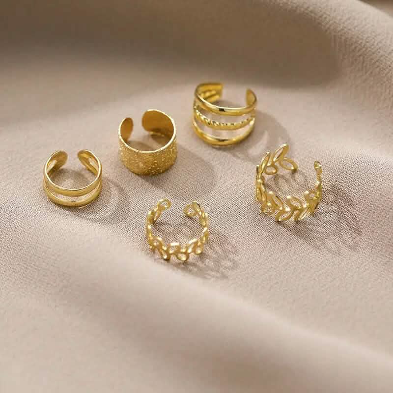 5-Pieces: Leaf Cutout Ear Clips - Gold or Silver - A-1 Thread Vault