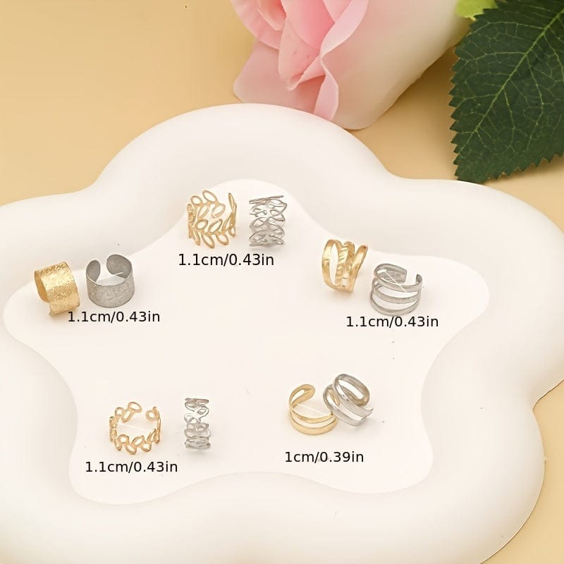 5-Pieces: Leaf Cutout Ear Clips - Gold or Silver - A-1 Thread Vault