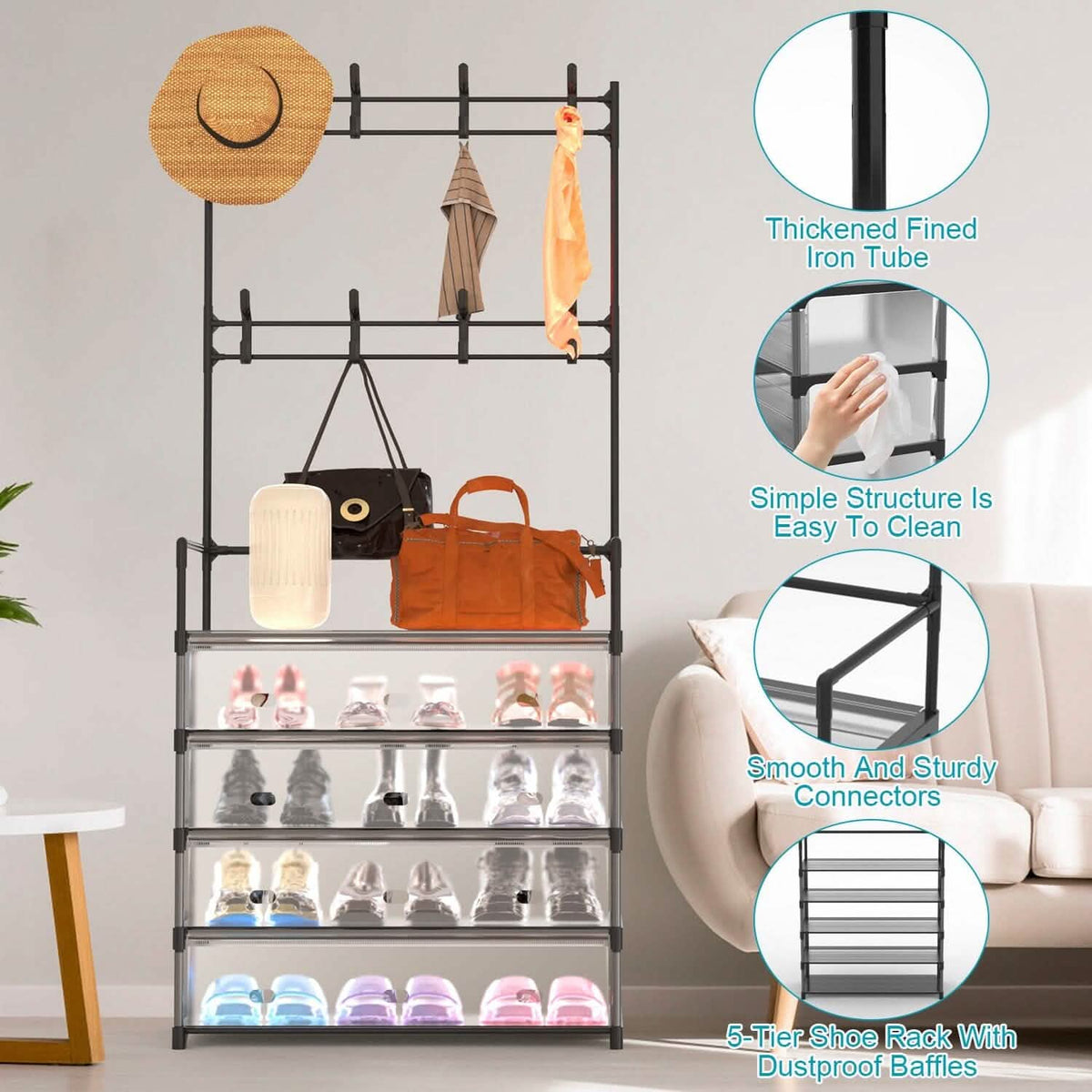 5-Tier Dustproof Entryway Hall Tree Coat and Shoe Rack - A-1 Thread Vault