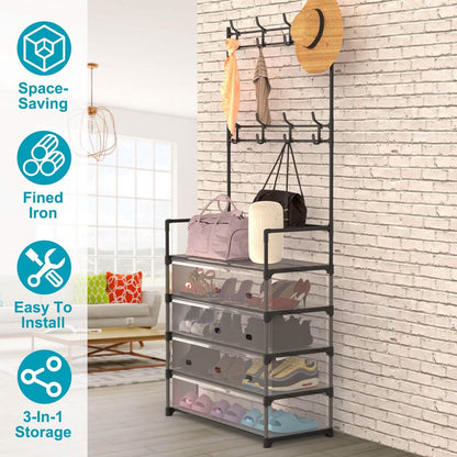 5-Tier Dustproof Entryway Hall Tree Coat and Shoe Rack - A-1 Thread Vault