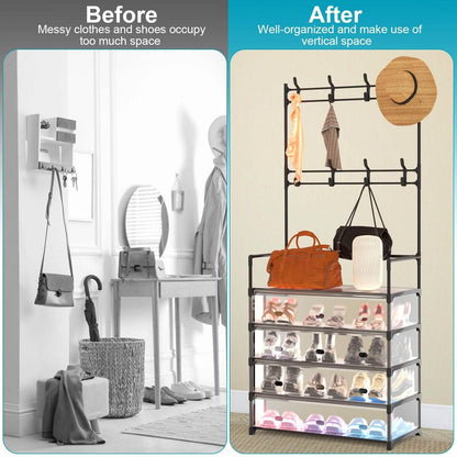 5-Tier Dustproof Entryway Hall Tree Coat and Shoe Rack - A-1 Thread Vault