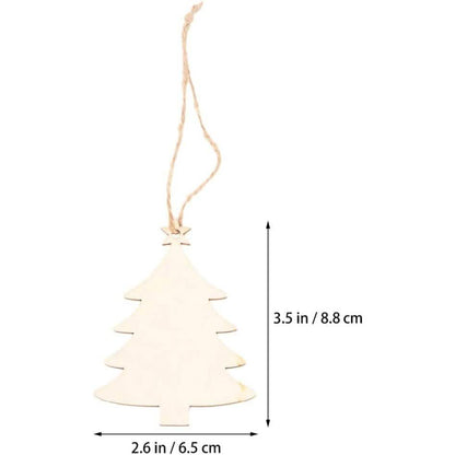 50-Pieces: Wooden Mini Christmas Tree Small Pendant - A-1 Thread Vault