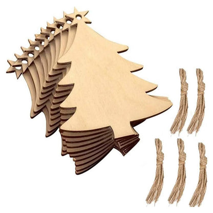 50-Pieces: Wooden Mini Christmas Tree Small Pendant - A-1 Thread Vault