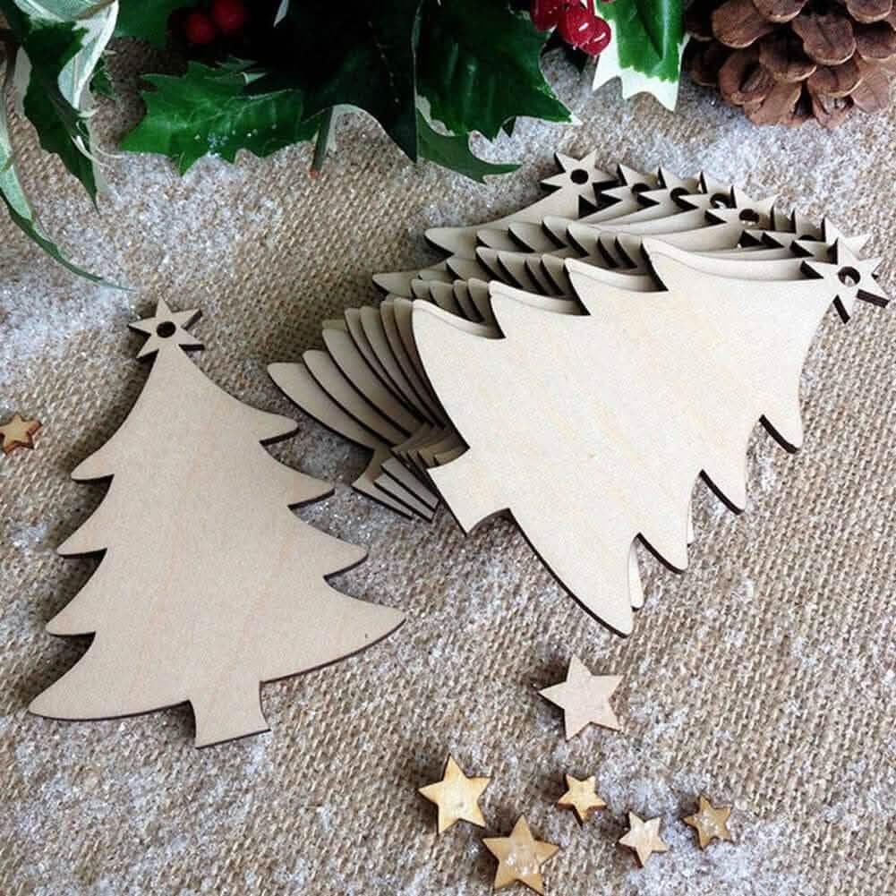 50-Pieces: Wooden Mini Christmas Tree Small Pendant - A-1 Thread Vault