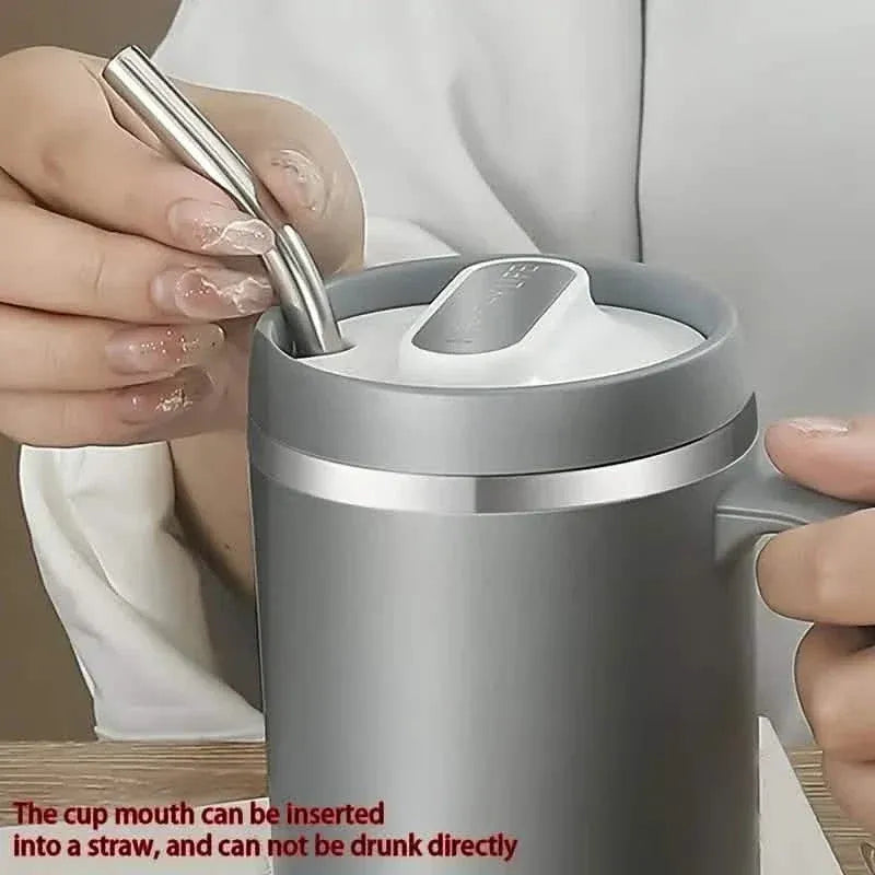 500ml Water Cup with Cover Sealing Silicone Ring Double-layer Leak-proof Drink Water Handle Stainless Coffee Insulated Cup - A-1 Thread Vault