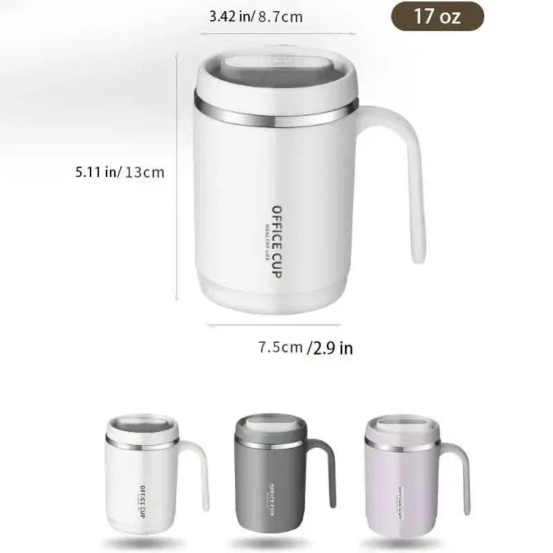 500ml Water Cup with Cover Sealing Silicone Ring Double-layer Leak-proof Drink Water Handle Stainless Coffee Insulated Cup - A-1 Thread Vault