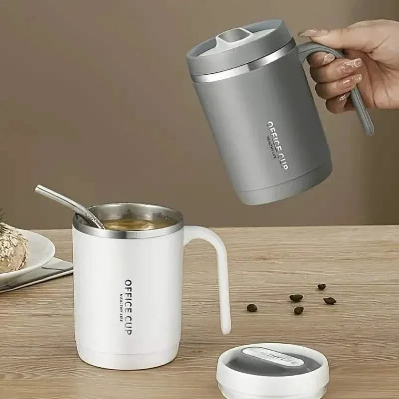 500ml Water Cup with Cover Sealing Silicone Ring Double-layer Leak-proof Drink Water Handle Stainless Coffee Insulated Cup - A-1 Thread Vault