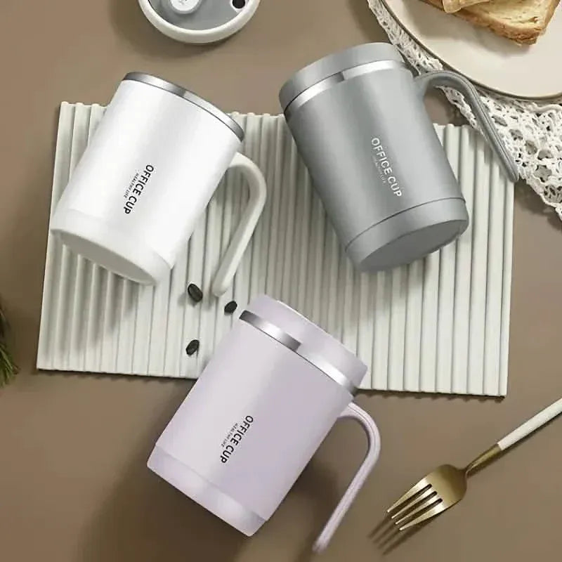 500ml Water Cup with Cover Sealing Silicone Ring Double-layer Leak-proof Drink Water Handle Stainless Coffee Insulated Cup - A-1 Thread Vault