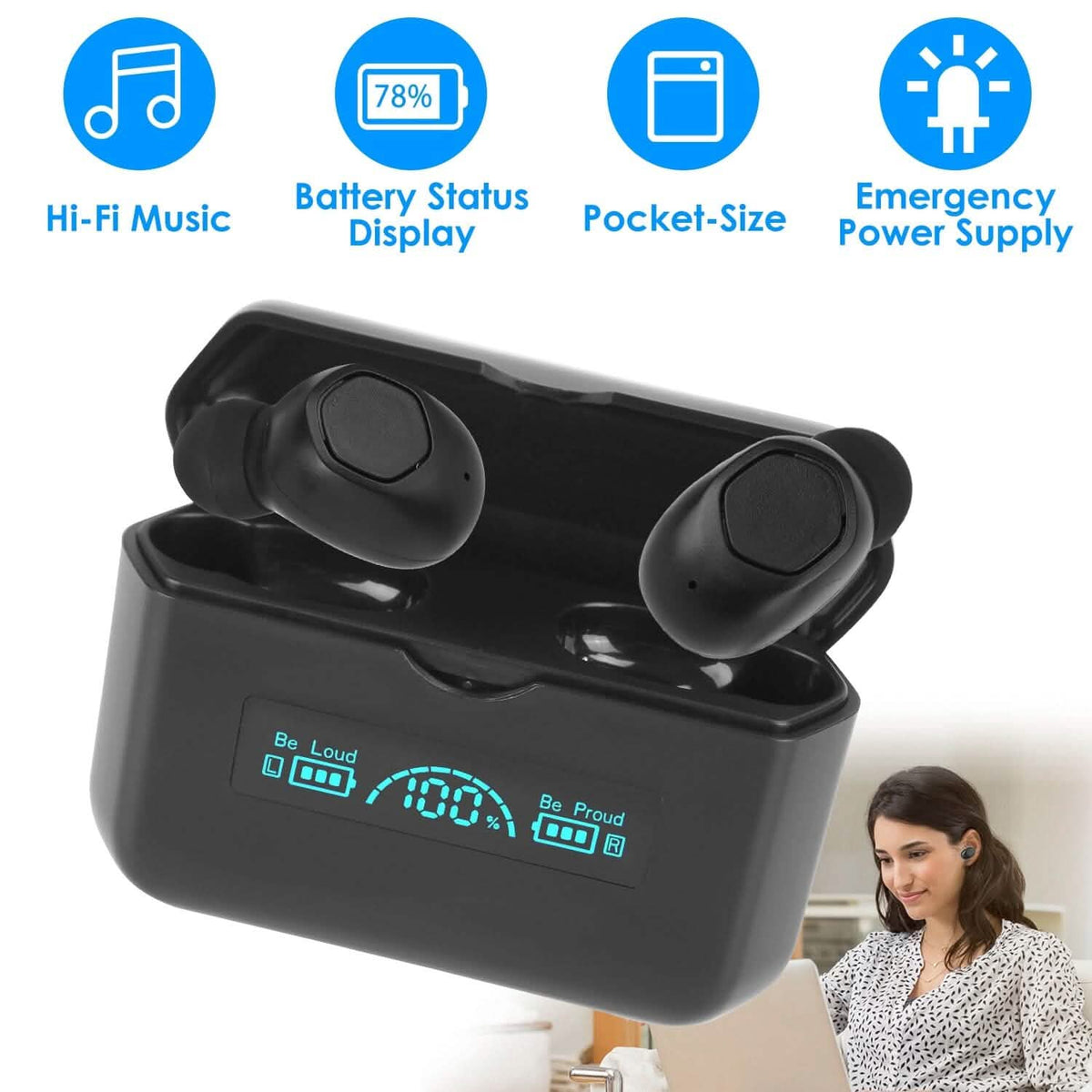 5.1 TWS Wireless Earphone with Charging Case IPX4 Waterproof Power Bank - A-1 Thread Vault