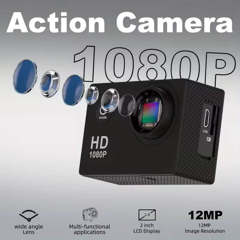 Ultra HD 1080P Action Camera – 140° Wide Angle, Fisheye Lens, LCD Display - A-1 Thread Vault