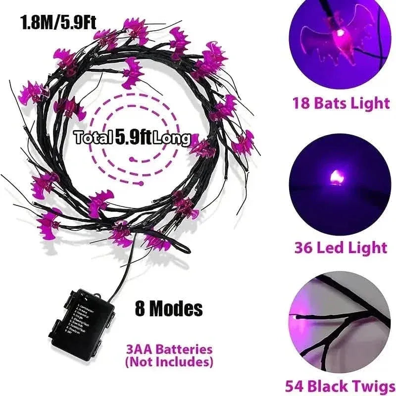 54LED Halloween Bat Decorative Branch String Lights, Wall-mounted Indoor Decorative String Lights - A-1 Thread Vault