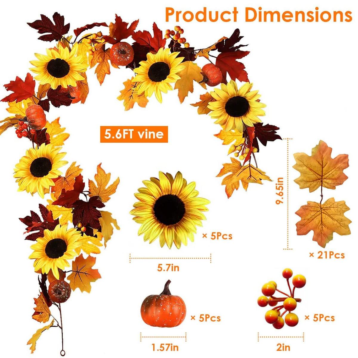 5.6ft Artificial Maple Leaf Garland Hanging Plant Vine - A-1 Thread Vault
