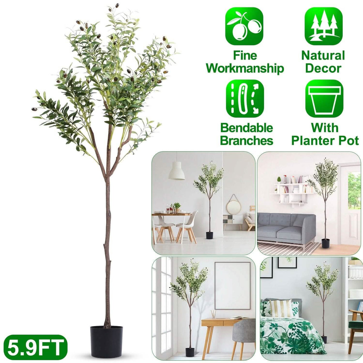 5.9ft Artificial Olive Tree with Lush Olive Branches and Fruits with Black Planter Pot - A-1 Thread Vault