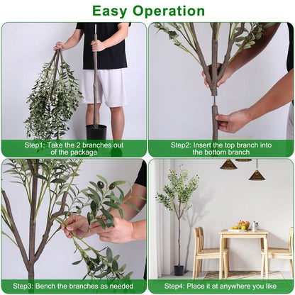 5.9ft Artificial Olive Tree with Lush Olive Branches and Fruits with Black Planter Pot - A-1 Thread Vault