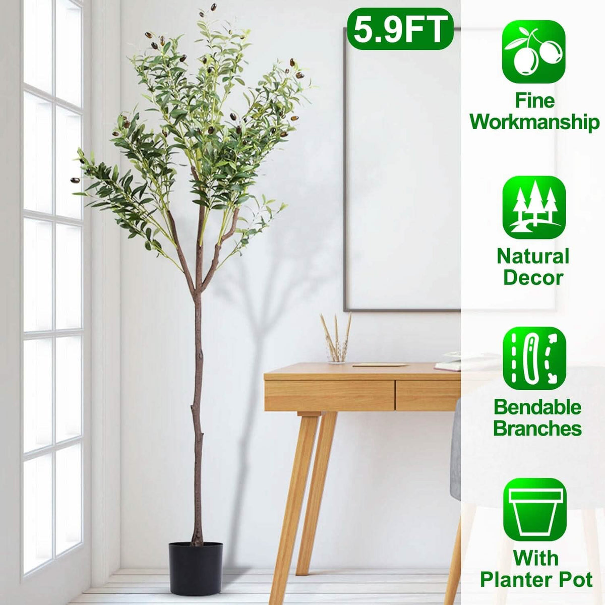 5.9ft Artificial Olive Tree with Lush Olive Branches and Fruits with Black Planter Pot - A-1 Thread Vault