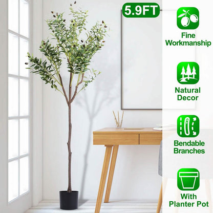 5.9ft Artificial Olive Tree with Lush Olive Branches and Fruits with Black Planter Pot - A-1 Thread Vault