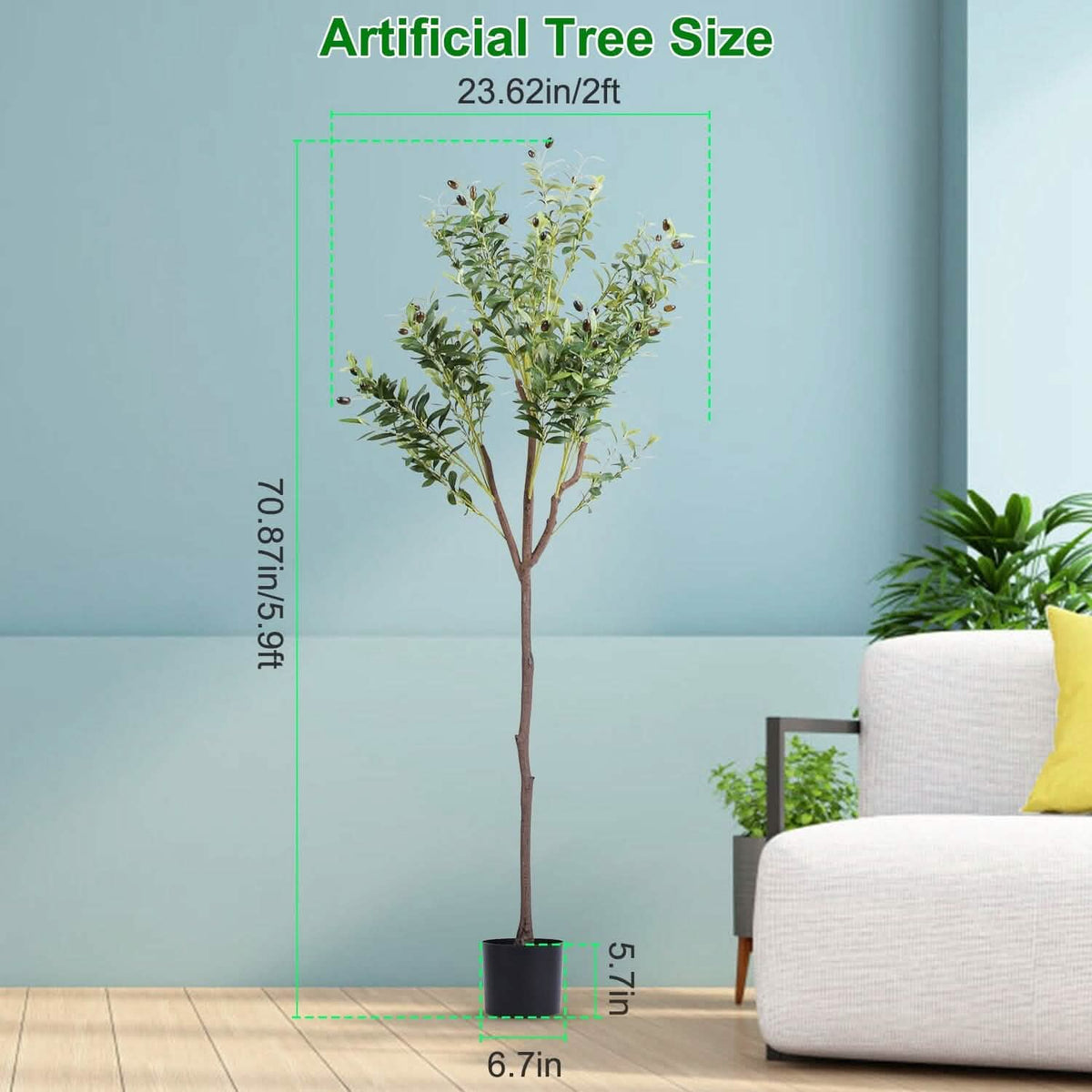 5.9ft Artificial Olive Tree with Lush Olive Branches and Fruits with Black Planter Pot - A-1 Thread Vault