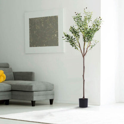 5.9ft Artificial Olive Tree with Lush Olive Branches and Fruits with Black Planter Pot - A-1 Thread Vault