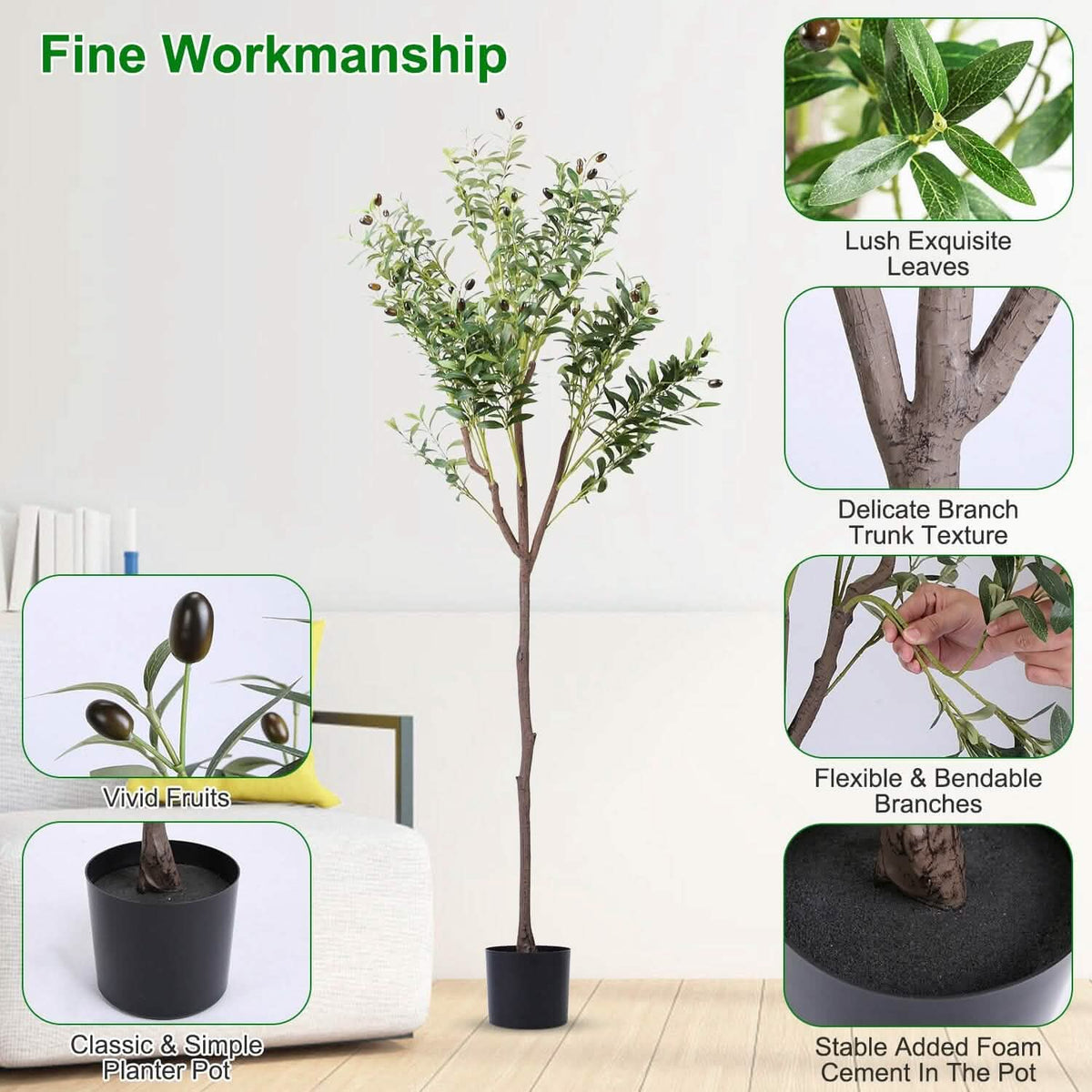 5.9ft Artificial Olive Tree with Lush Olive Branches and Fruits with Black Planter Pot - A-1 Thread Vault