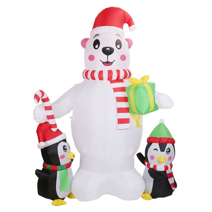 5.9Ft Christmas Inflatable Polar Bear and Penguin Blow Up Yard Outdoor Decoration with LED - A-1 Thread Vault