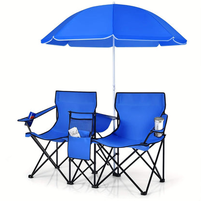 Folding Double Camping Chair with Umbrella (Blue) - A-1 Thread Vault