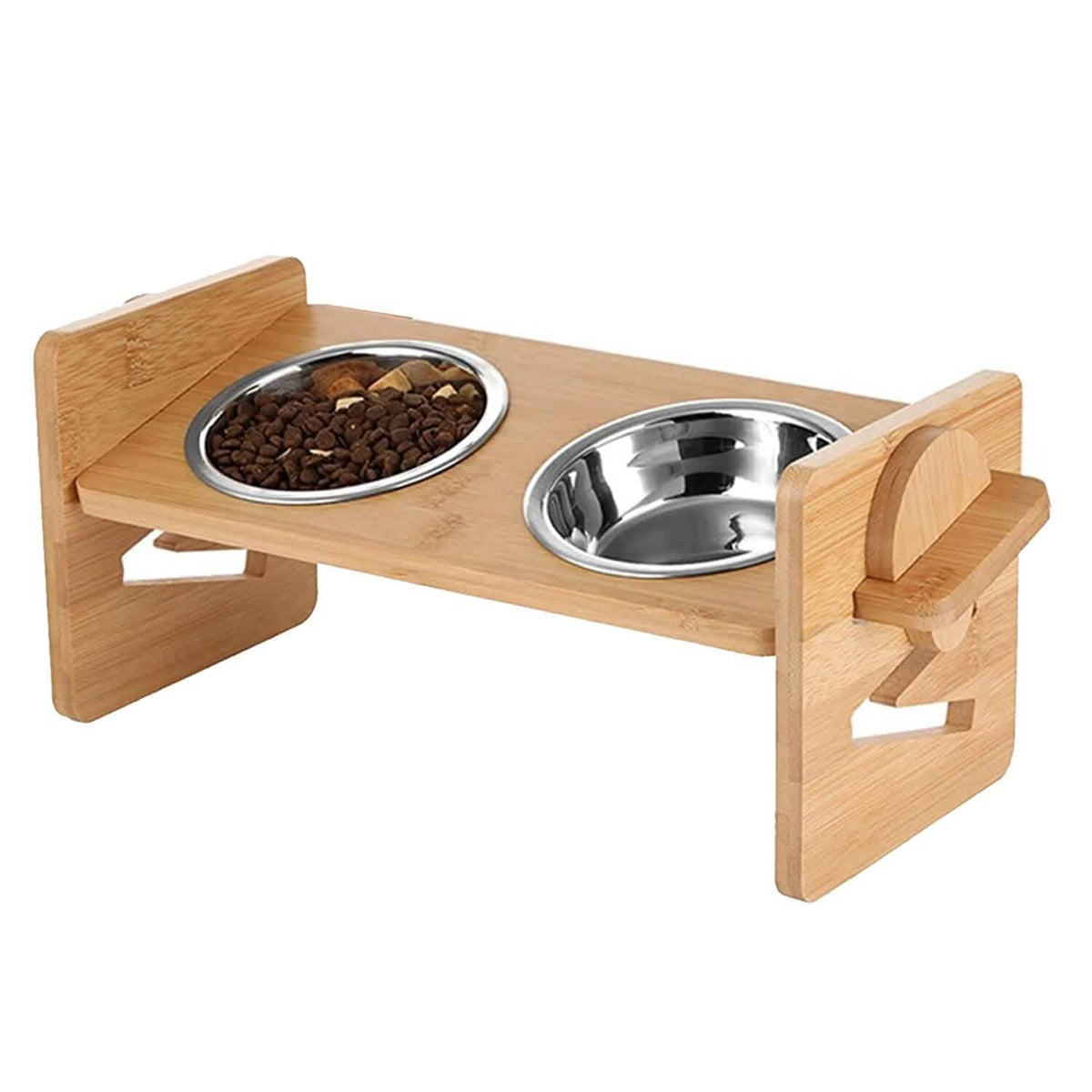 5°Tilt Bamboo Double Elevated Dog Bowls with 4 Adjustable Heights - A-1 Thread Vault