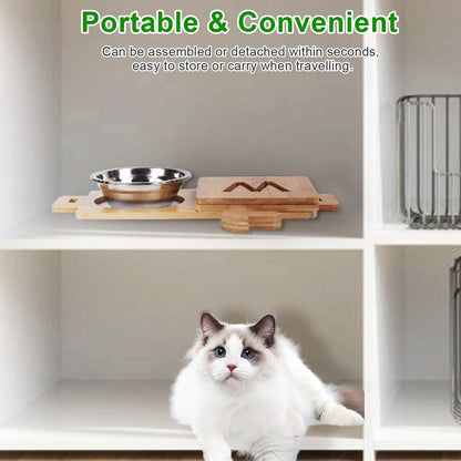 5°Tilt Bamboo Double Elevated Dog Bowls with 4 Adjustable Heights - A-1 Thread Vault