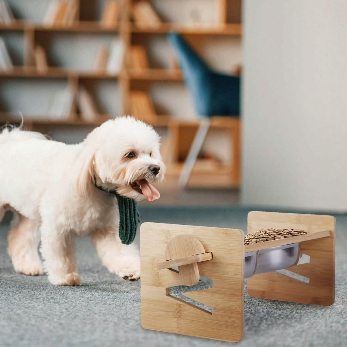 5°Tilt Bamboo Double Elevated Dog Bowls with 4 Adjustable Heights - A-1 Thread Vault
