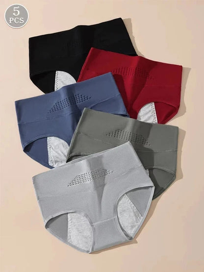 5PCS Menstrual Women Panties Widen Period Pants Leak Proof Physiological High Waist Underwear Cotton Plus Size Female Briefs - A-1 Thread Vault