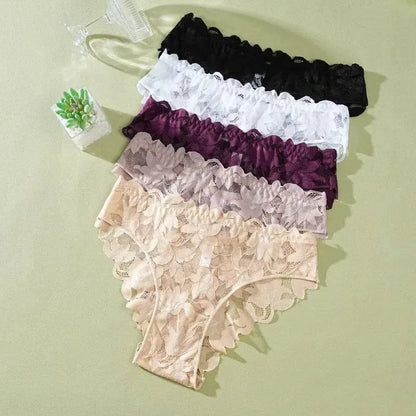 5PCS/Set Floral Lace Panties for Women Ladies Low Waist Sexy Lingerie Transparent Breathable Underwear Solid Color Briefs S-XL - A-1 Thread Vault