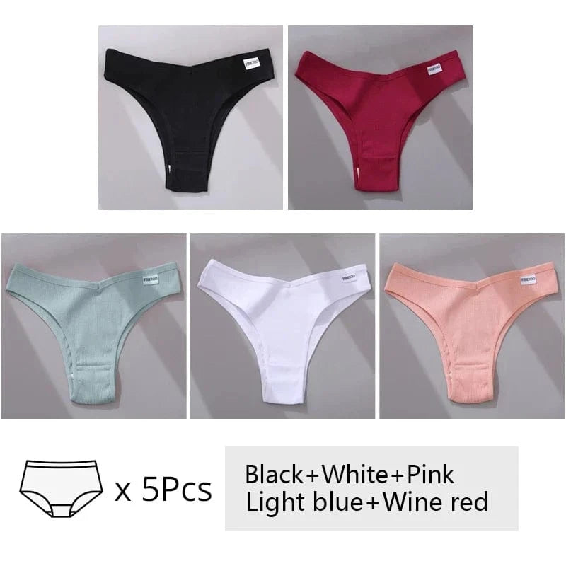 5Pcs/Set Women Cotton Brazilian Panties V Waist Female Underwear Comfortable Underwear Low Rise T-Back Bikini Girls Lingerie New - A-1 Thread Vault