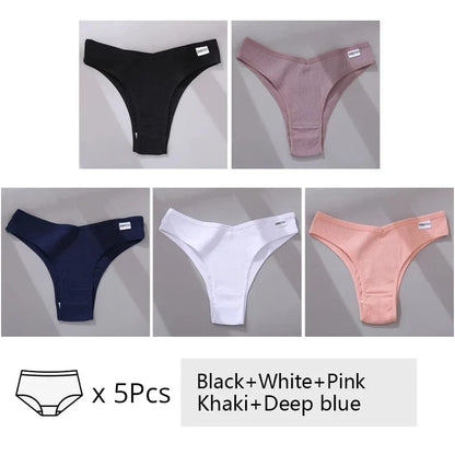 5Pcs/Set Women Cotton Brazilian Panties V Waist Female Underwear Comfortable Underwear Low Rise T-Back Bikini Girls Lingerie New - A-1 Thread Vault