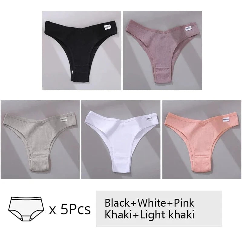 5Pcs/Set Women Cotton Brazilian Panties V Waist Female Underwear Comfortable Underwear Low Rise T-Back Bikini Girls Lingerie New - A-1 Thread Vault