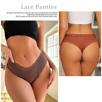 5PCS/Set Women Lace Seamless Cotton Panties Sexy Brazilian Pants Ribbed Breathable Girls Underwear Soft Plus Size Lingerie S-XL - A-1 Thread Vault