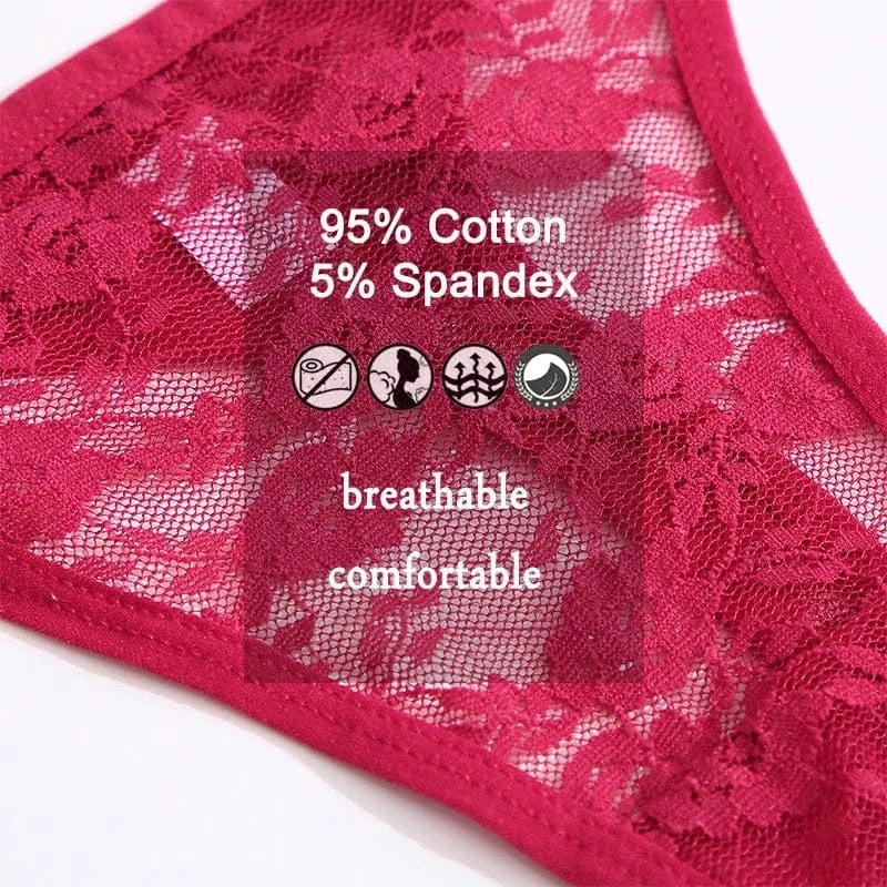 5PCS/Set Women's Underwear Lace Panties Floral Lingerie Woman Panties Sexy Thong G-String Female Pantys Perspective Intimates - A-1 Thread Vault