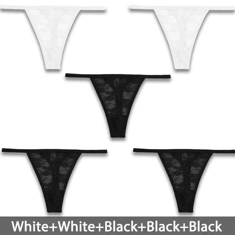 5PCS/Set Women's Underwear Lace Panties Floral Lingerie Woman Panties Sexy Thong G-String Female Pantys Perspective Intimates - A-1 Thread Vault